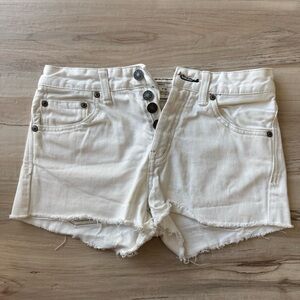 Free People White Denim Shorts Fray Hem Button Fly Cotton